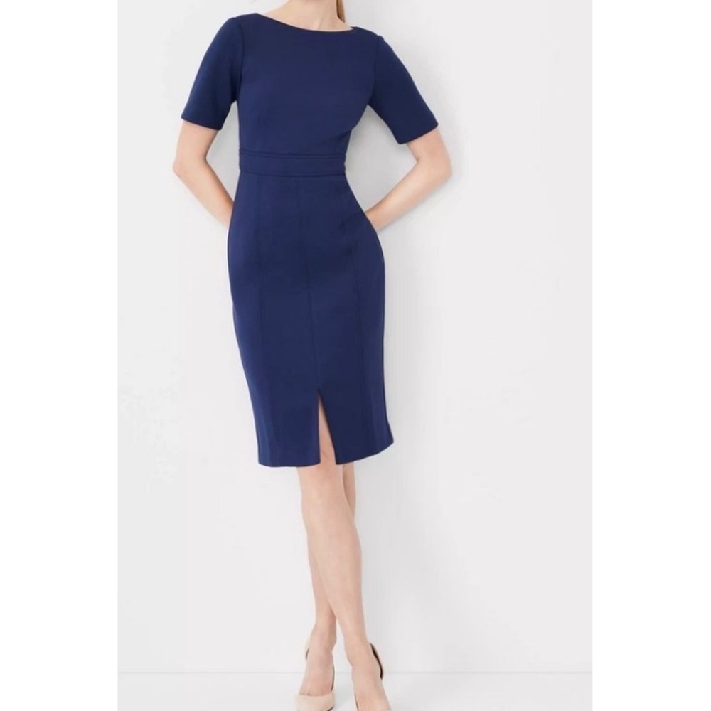 NWT ANN TAYLOR $159 PURE SAPPHIRE The Short Sleeve Sheath Dress Bi-Stretch sz6